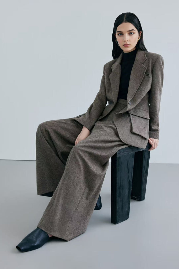 Herringbone Cashmere-Wool High-Rise Wide-Leg Pants  Fibflx