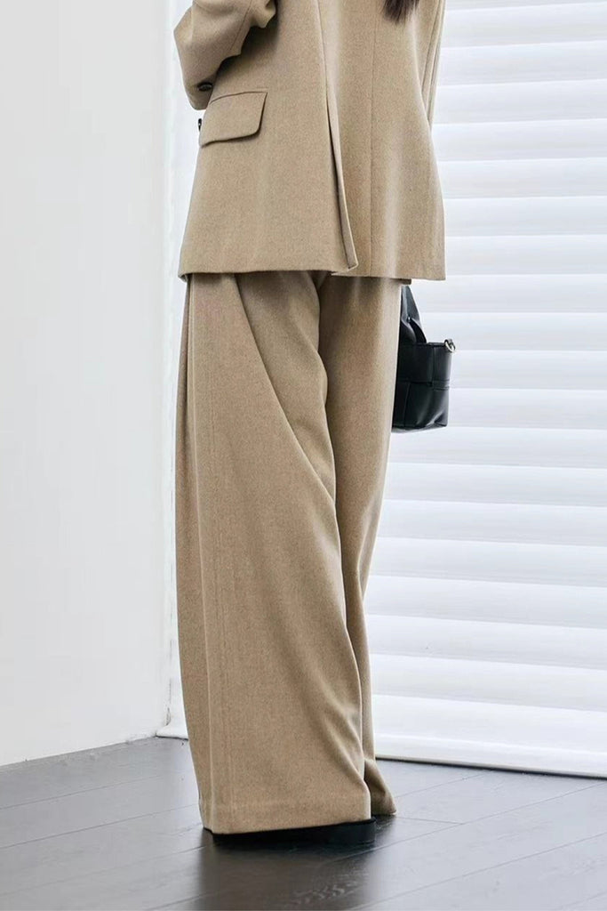 Herringbone Cashmere-Wool High-Rise Wide-Leg Pants Oak Beige / L / 50% Wool 20% Cashmere 30% Recycled Fibflx