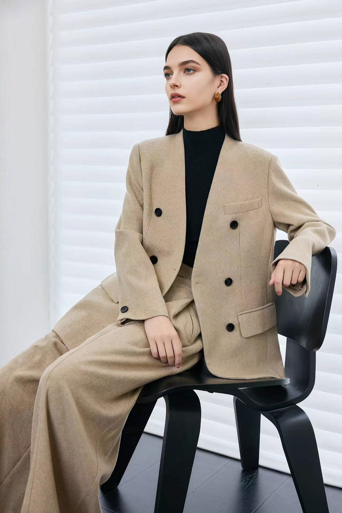 Herringbone Cashmere-Wool High-Rise Wide-Leg Pants  Fibflx