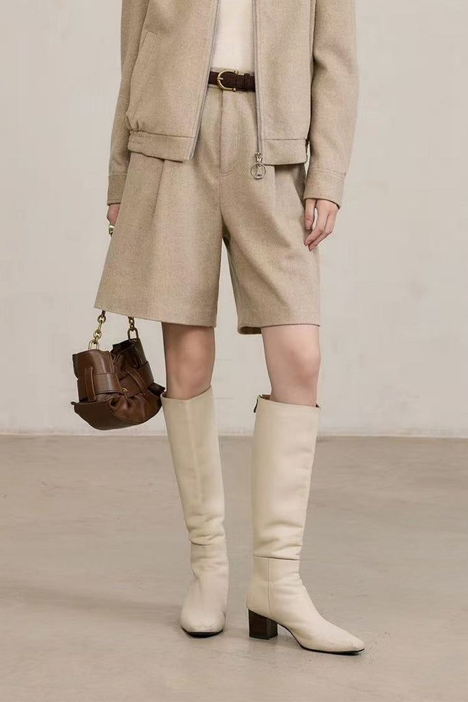 Herringbone Tailored Cashmere-Wool Bermuda Shorts Oak Beige / L / 50% Wool 20% Cashmere 30% Recycled Fibflx