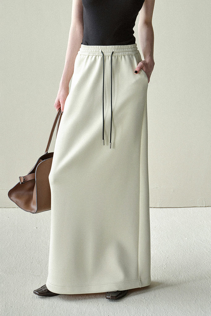 High-Waisted Drawstring Maxi Sweat Skirt  Fibflx