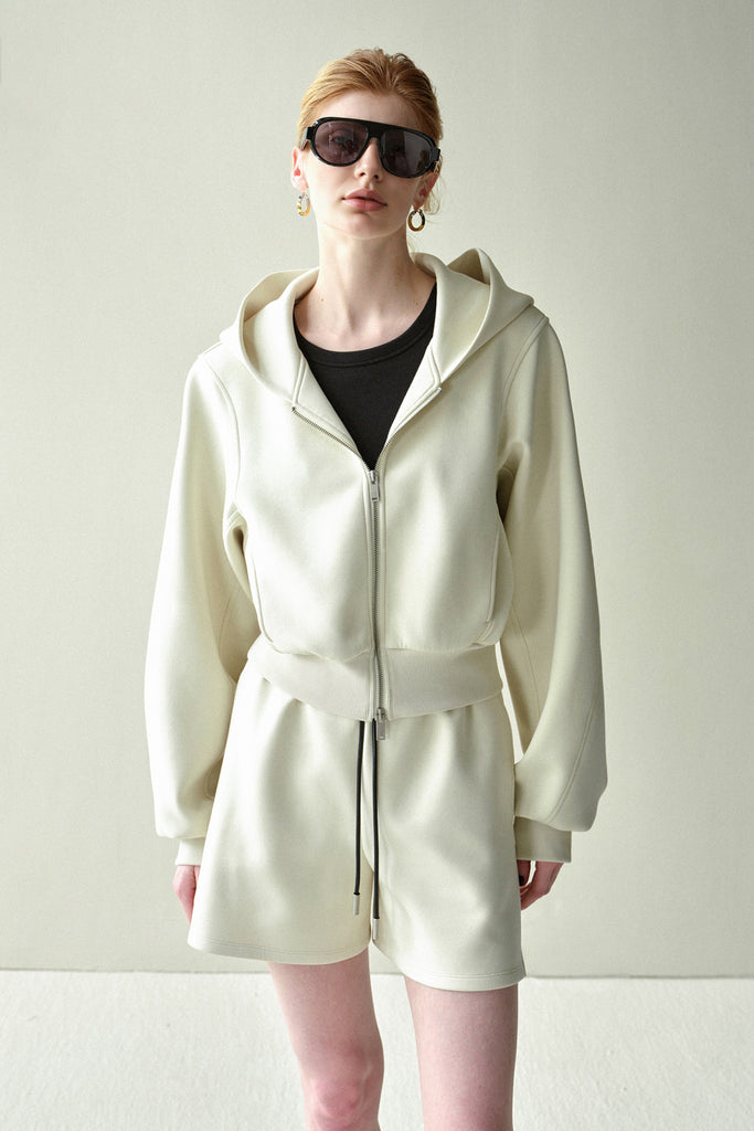 Relaxed Cropped Double-Zip Hoodie  Fibflx