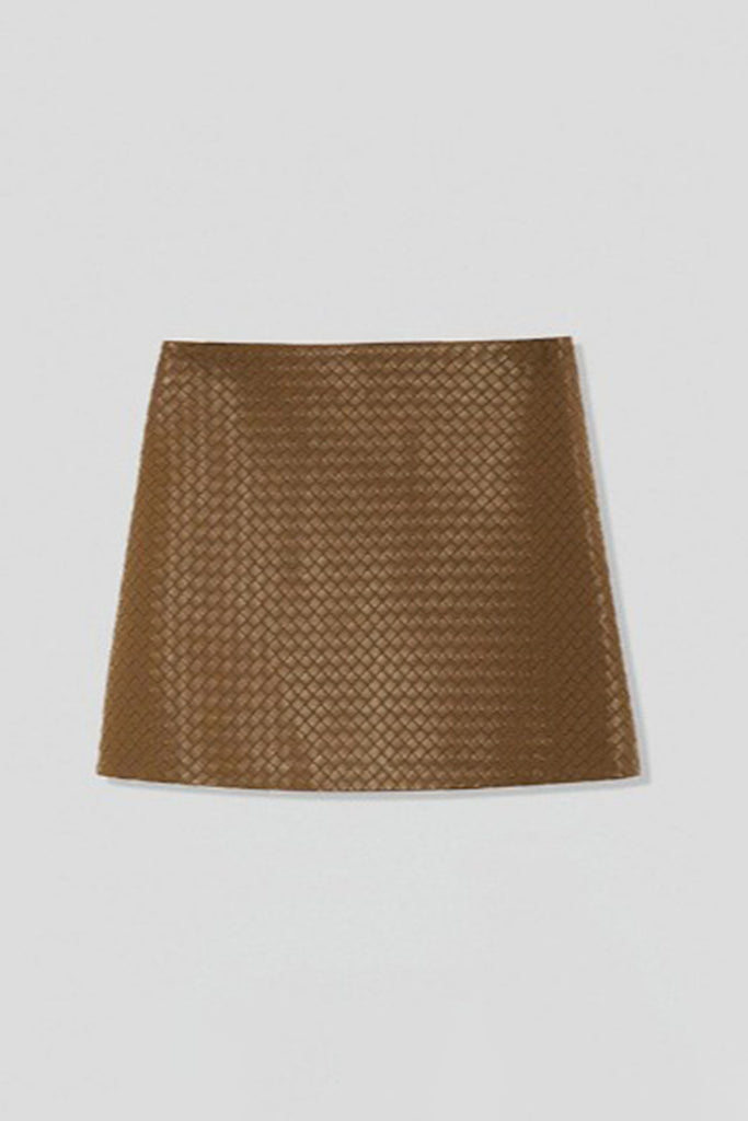 Intrecciato Lambskin Leather A-Line Mini Skirt  Fibflx
