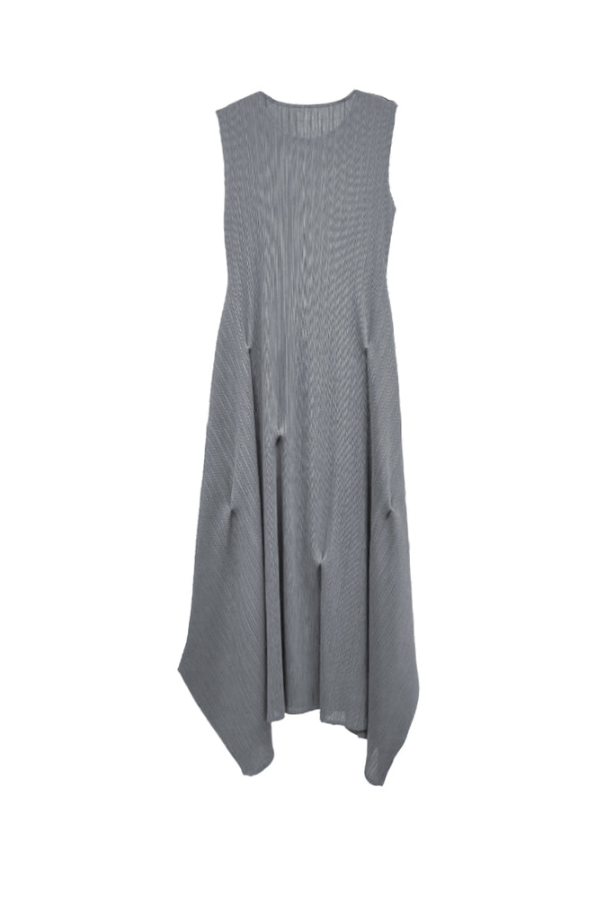 Designer Inspired Pleated Asymmetrical Midi Dress Ash Grey / One Size (Flexible fit for US 2–8) Fibflx