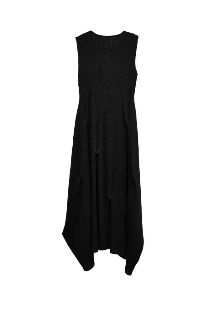 Designer Inspired Pleated Asymmetrical Midi Dress Black / One Size (Flexible fit for US 2–8) Fibflx