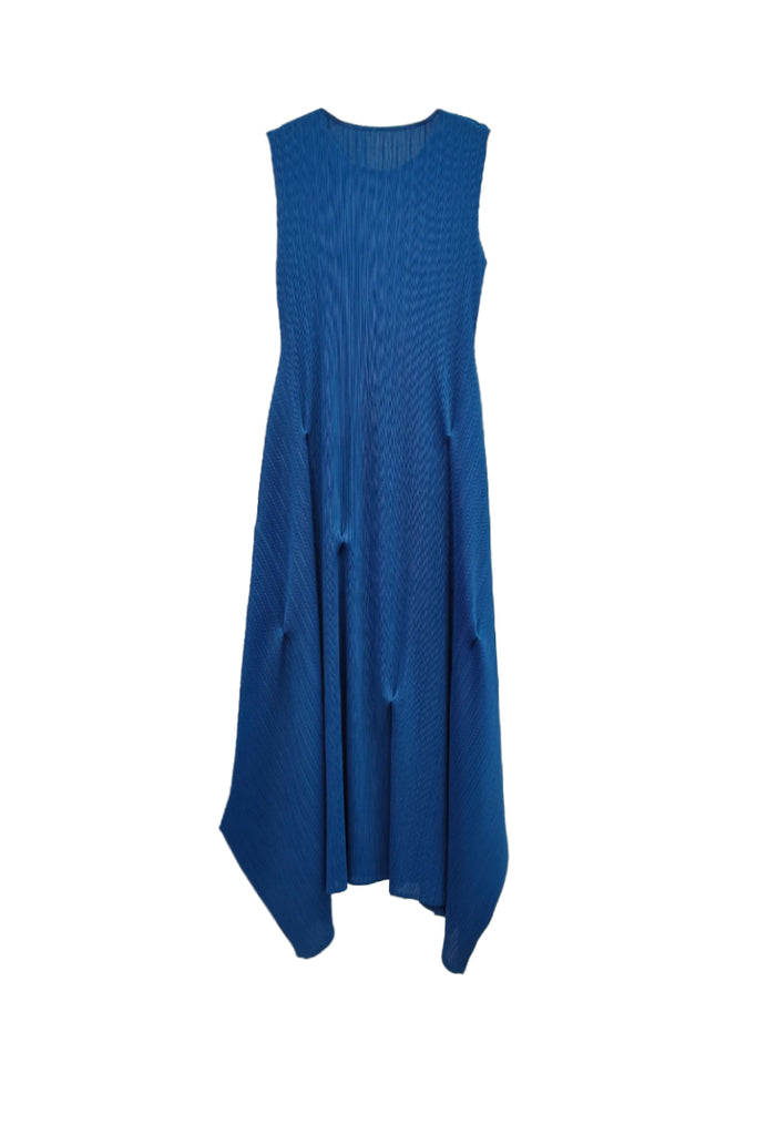 Designer Inspired Pleated Asymmetrical Midi Dress Egyptian Blue / One Size (Flexible fit for US 2–8) Fibflx