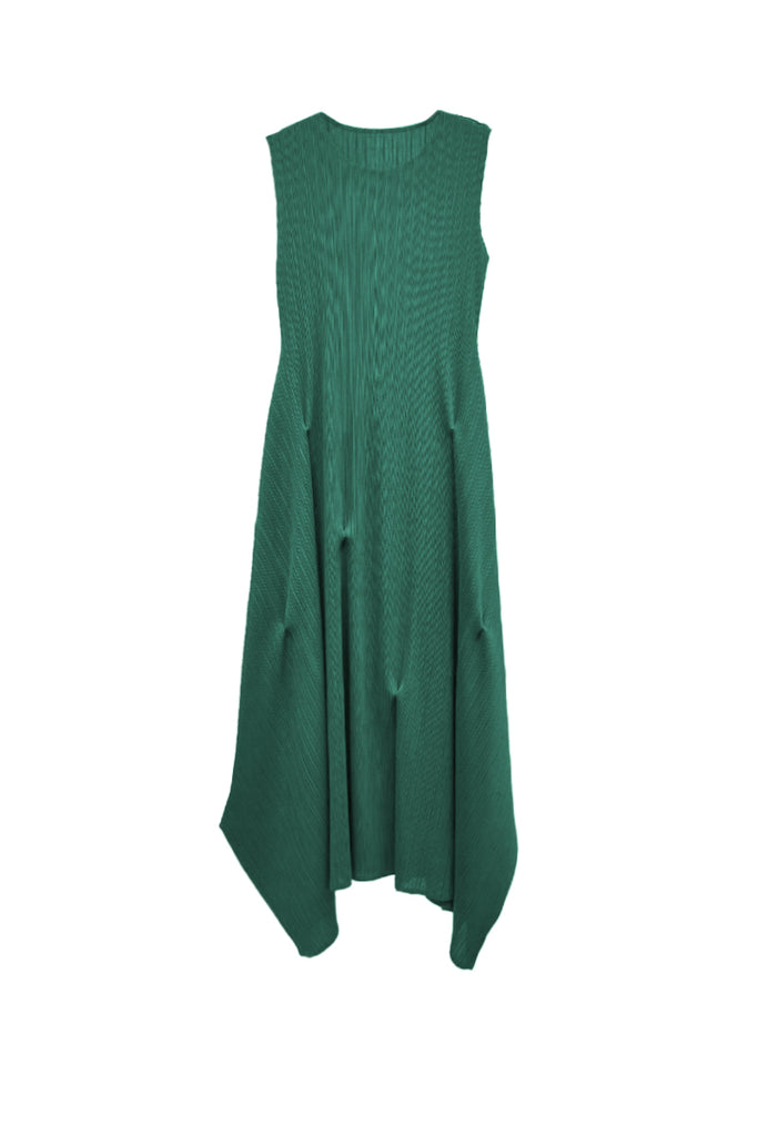 Designer Inspired Pleated Asymmetrical Midi Dress Glass Green / One Size (Flexible fit for US 2–8) Fibflx