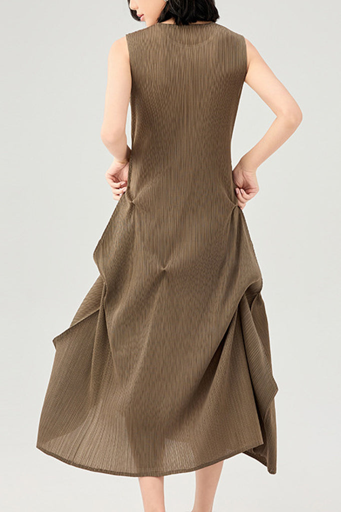 Designer Inspired Pleated Asymmetrical Midi Dress  Fibflx