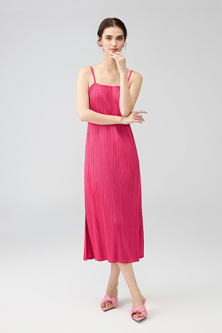 Designer Inspired Pleated Midi Slip Dress Hot Pink / One Size (Flexible fit for US 2–8)