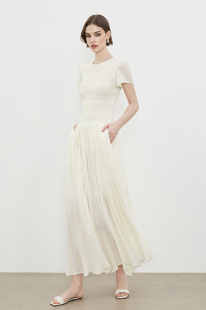 Fit & Flare Flowy A Line Maxi Dress Off White / M