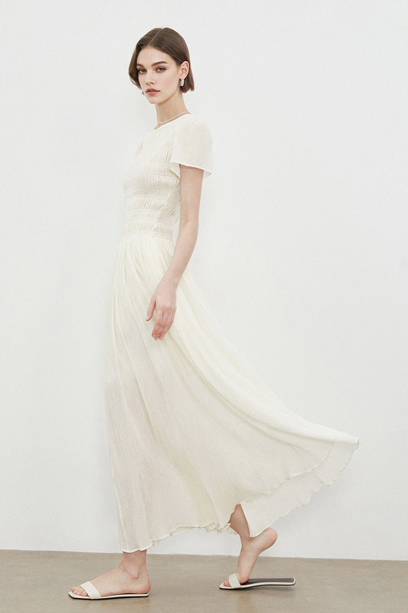 Fit & Flare Flowy A Line Maxi Dress Off White / M