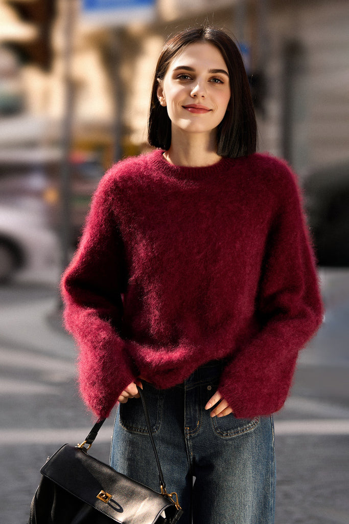 Italian-Made Brushed Cashmere Crewneck Sweater - Fibflx