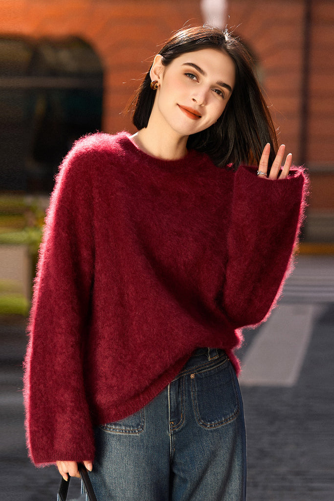 Italian-Made Brushed Cashmere Crewneck Sweater  Fibflx