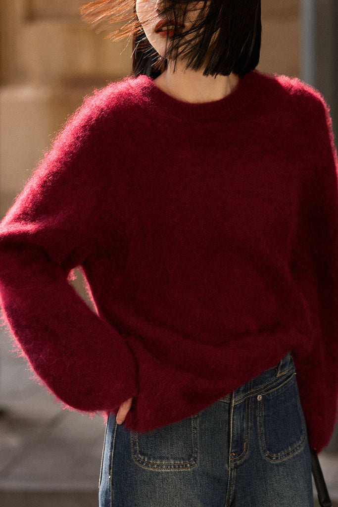 Italian-Made Brushed Cashmere Crewneck Sweater  Fibflx