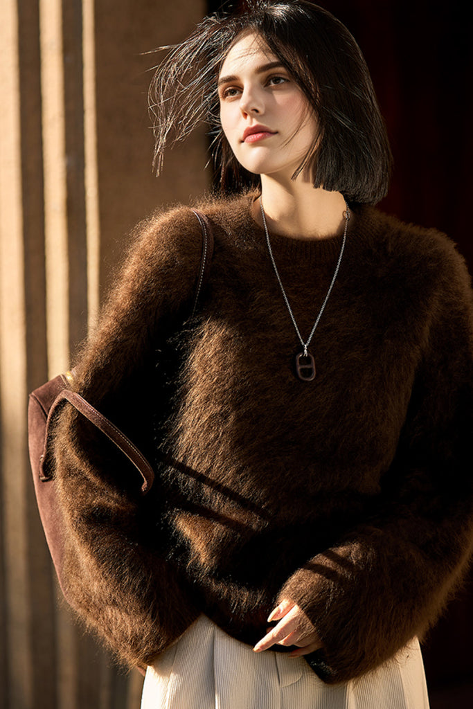 Italian-Made Brushed Cashmere Crewneck Sweater  Fibflx