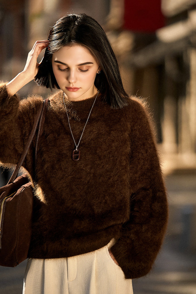 Italian-Made Brushed Cashmere Crewneck Sweater  Fibflx