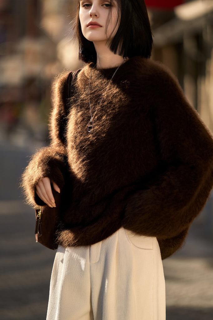 Italian-Made Brushed Cashmere Crewneck Sweater  Fibflx