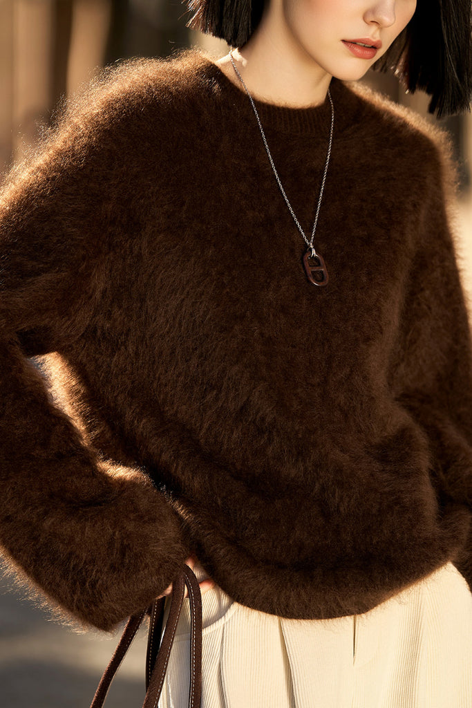 Italian-Made Brushed Cashmere Crewneck Sweater  Fibflx