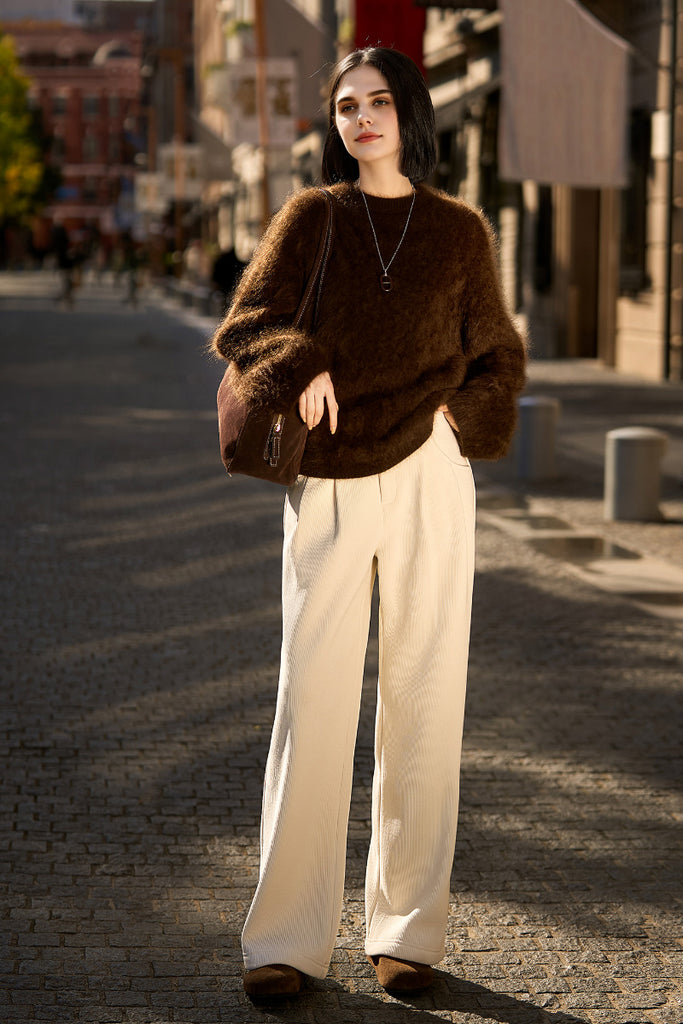 Italian-Made Brushed Cashmere Crewneck Sweater  Fibflx