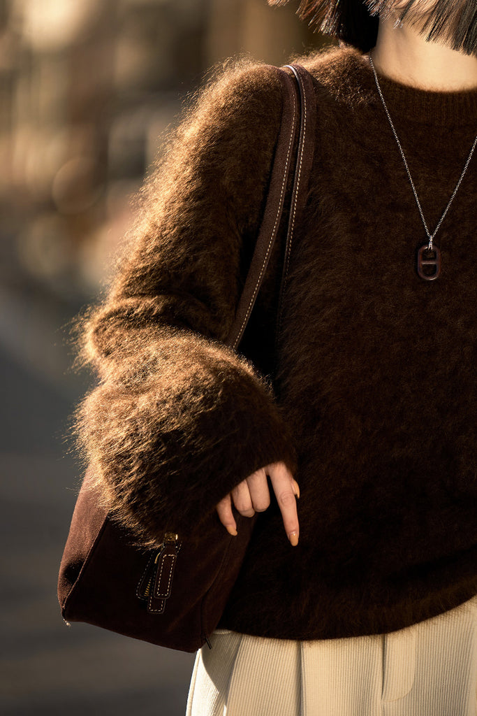 Italian-Made Brushed Cashmere Crewneck Sweater  Fibflx