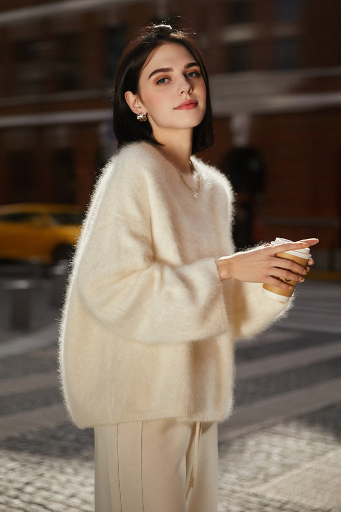 Italian-Made Brushed Cashmere Crewneck Sweater  Fibflx