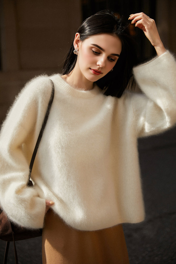 Italian-Made Brushed Cashmere Crewneck Sweater  Fibflx