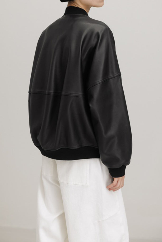Italian Sheepskin Leather Double-Zip Bomber Jacket  Fibflx