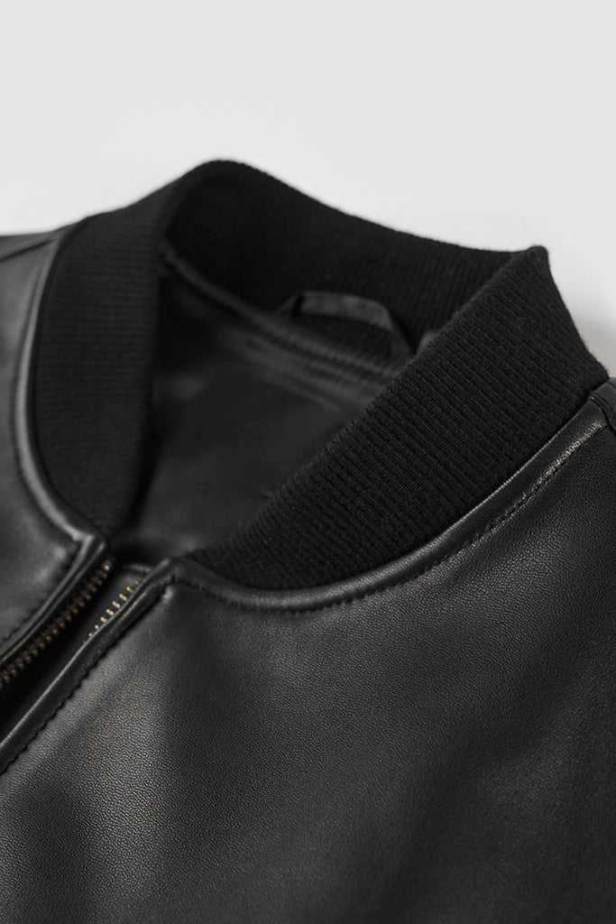 Italian Sheepskin Leather Double-Zip Bomber Jacket  Fibflx