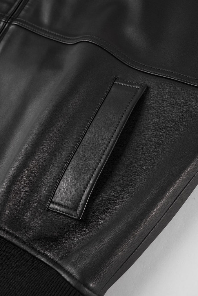 Italian Sheepskin Leather Double-Zip Bomber Jacket  Fibflx