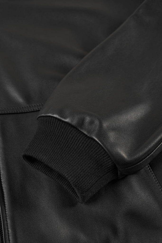 Italian Sheepskin Leather Double-Zip Bomber Jacket  Fibflx