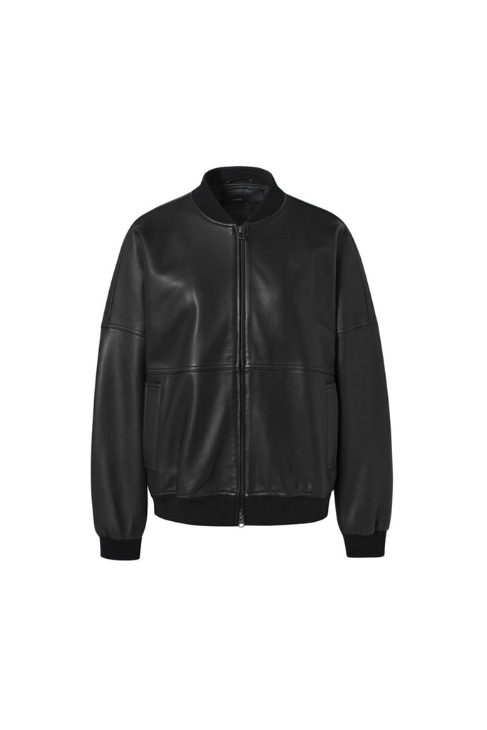 Italian Sheepskin Leather Double-Zip Bomber Jacket  Fibflx