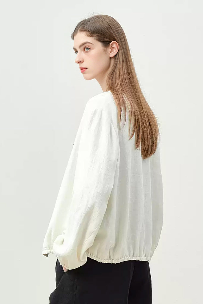 Italian Solbiati Linen Button-Up Jacket with Beaded Collar  Fibflx