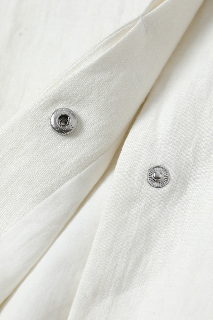 Italian Solbiati Linen Button-Up Jacket with Beaded Collar  Fibflx