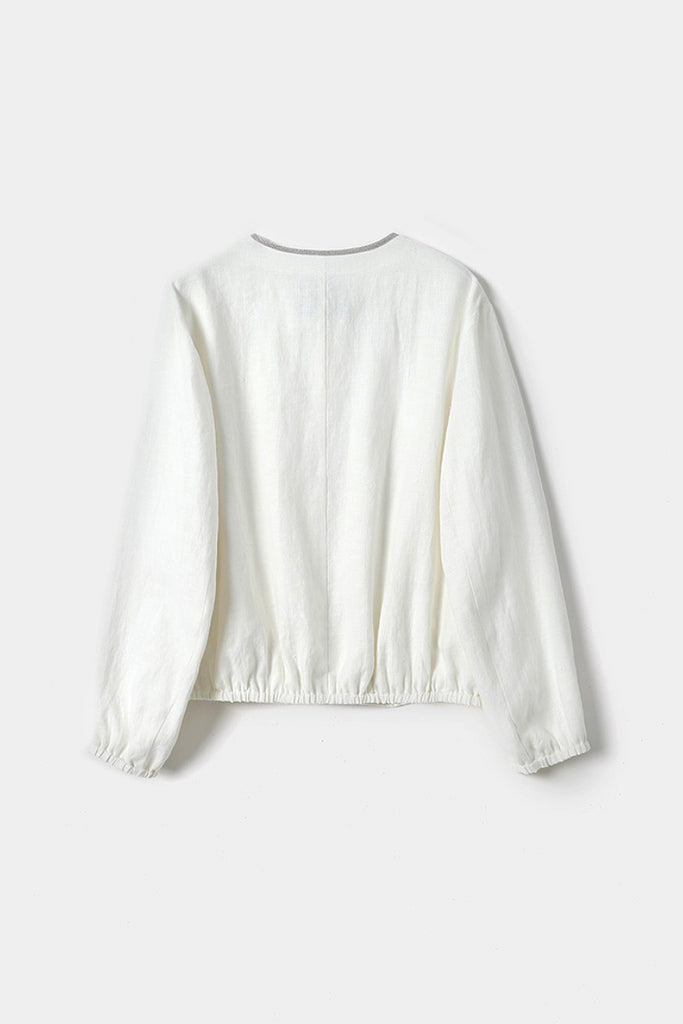 Italian Solbiati Linen Button-Up Jacket with Beaded Collar  Fibflx