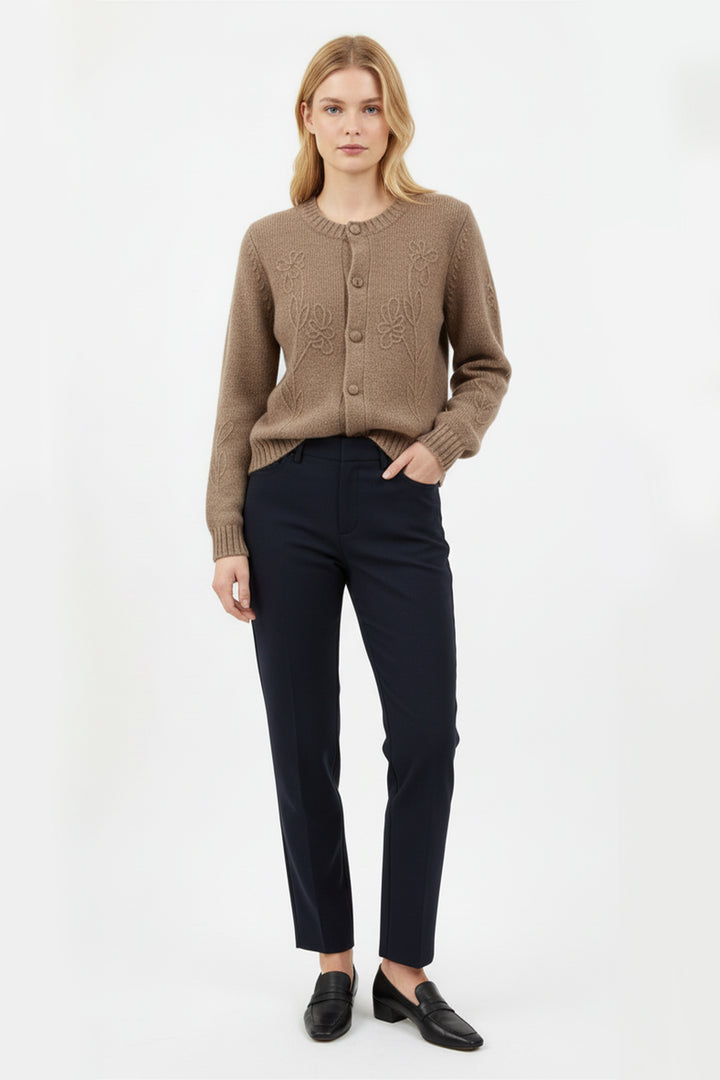 Italian-Spun 100% Cashmere Cropped Floral Cardigan  Fibflx
