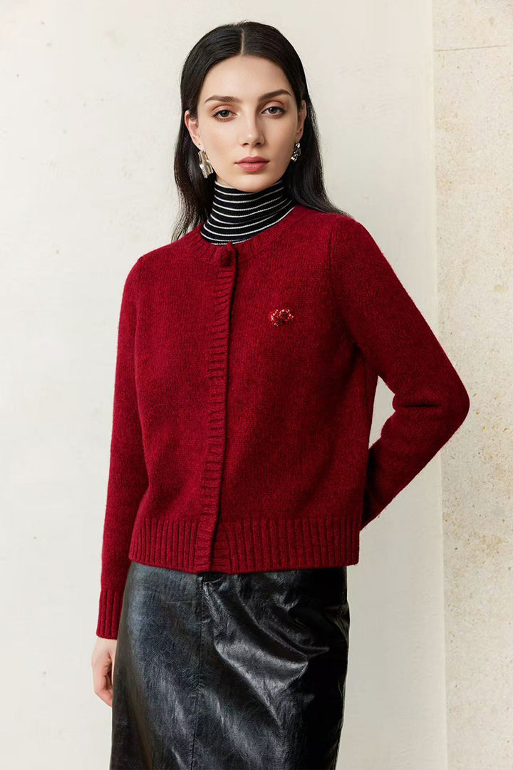 Italian-Spun 100% Cashmere Marled Crewneck Cardigan  Fibflx