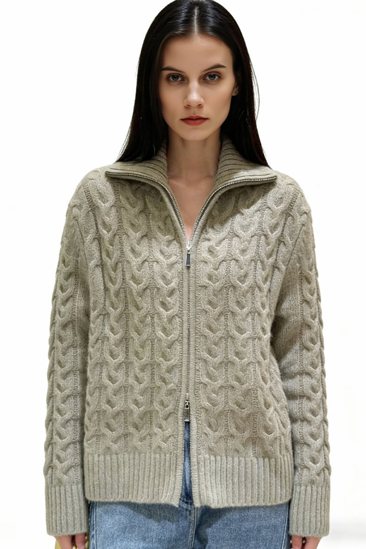 Italian-Spun 100% Cashmere Speckled Double-Zip Cardigan  Fibflx