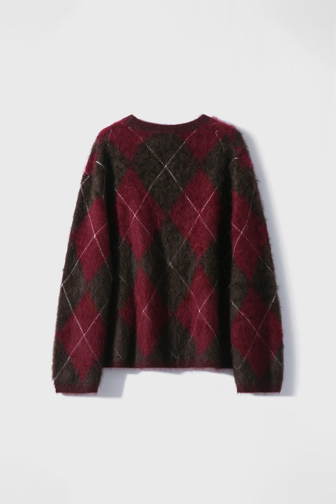 Italian-Spun Brushed Cashmere Argyle Crewneck Sweater  Fibflx