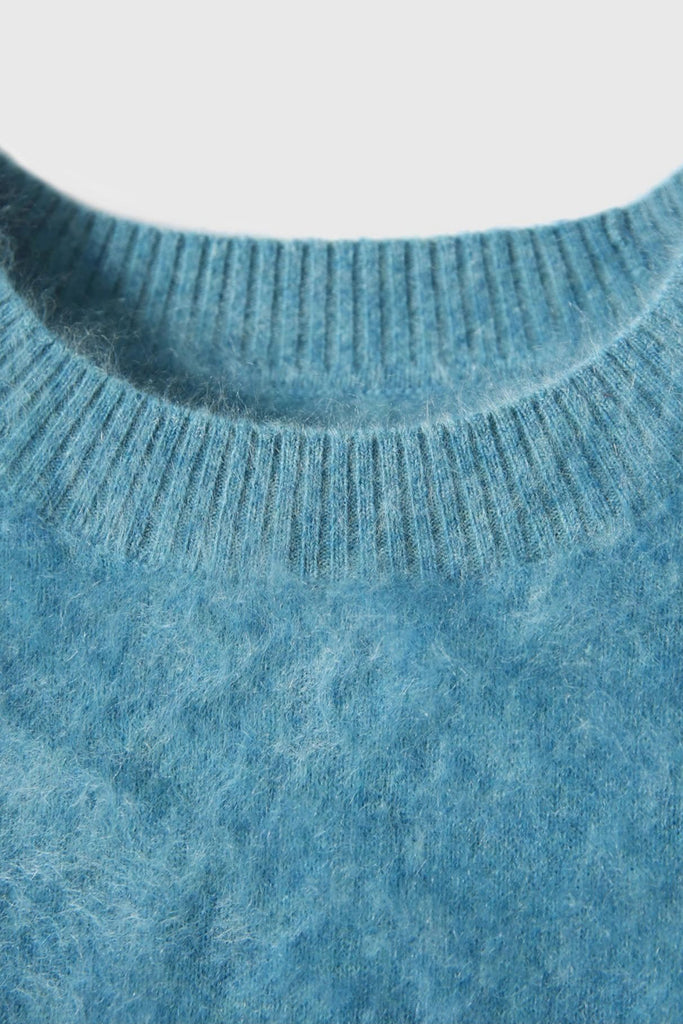 Italian-Spun Brushed Cashmere Seamless Knit Crewneck Sweater  Fibflx