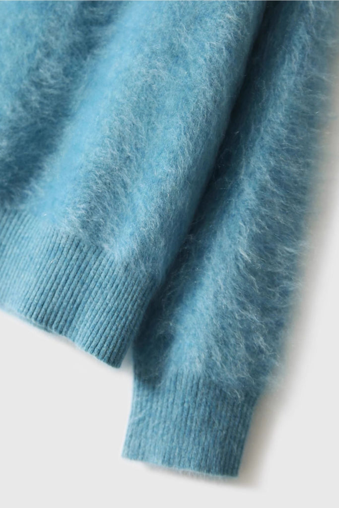 Italian-Spun Brushed Cashmere Seamless Knit Crewneck Sweater  Fibflx