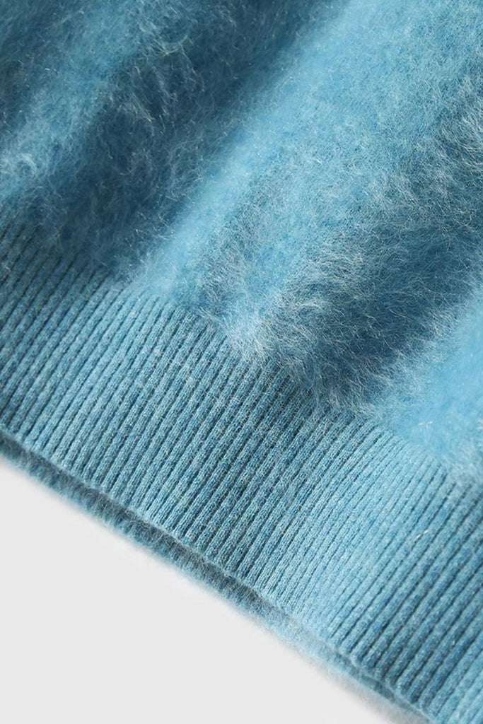 Italian-Spun Brushed Cashmere Seamless Knit Crewneck Sweater  Fibflx