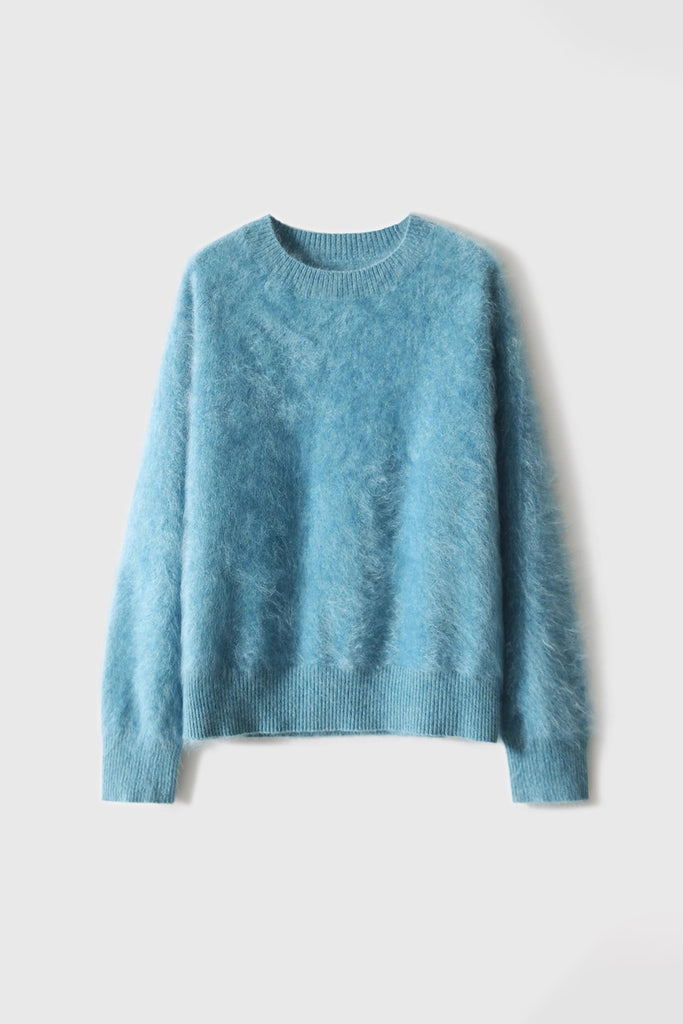 Italian-Spun Brushed Cashmere Seamless Knit Crewneck Sweater  Fibflx