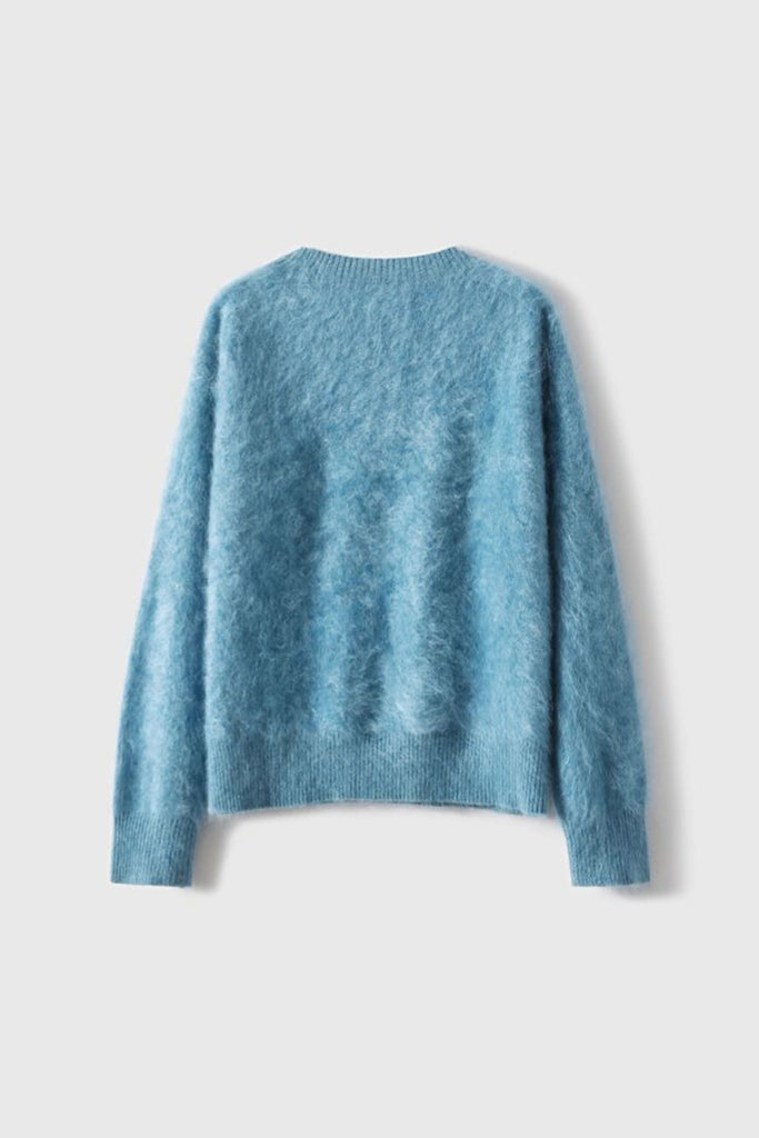 Italian-Spun Brushed Cashmere Seamless Knit Crewneck Sweater  Fibflx