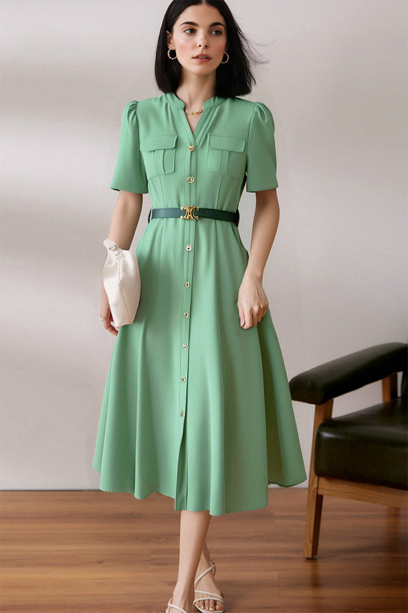 square neck belted midi dress Ivory Cargo Square-Neck M / Emerald Green / 100% Cotton Style:A line Size:4XL (20 US) elegant feel Paul Harris Women Maxi