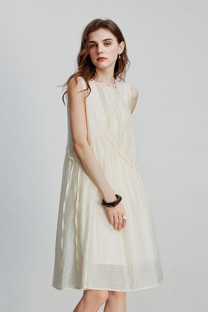 Ivory Lyocell Sleeveless Ruffle-Detail Midi Dress - Fibflx