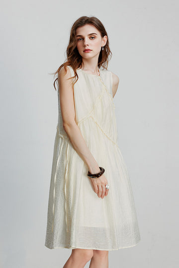 Ivory Lyocell Sleeveless Ruffle-Detail Midi Dress - Fibflx