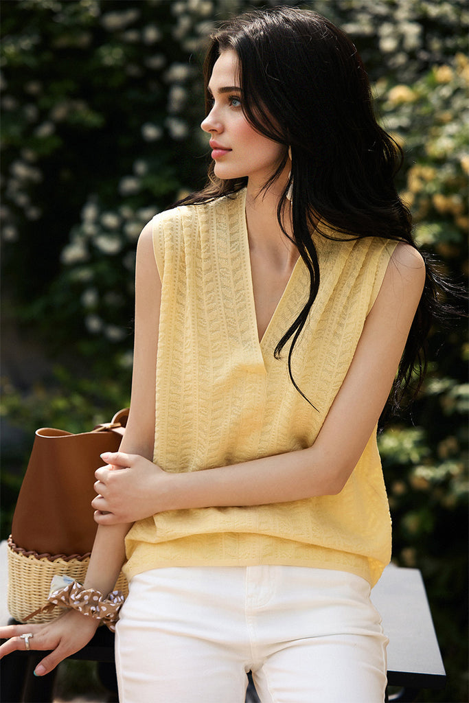 Jacquard Silk-Blend Fine-Knit Tank Top  Fibflx