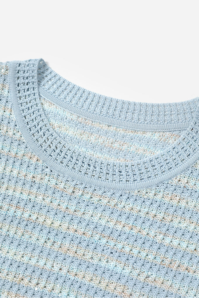 Japanese Cotton-Linen Sequin Short-Sleeve Crewneck Sweater  Fibflx