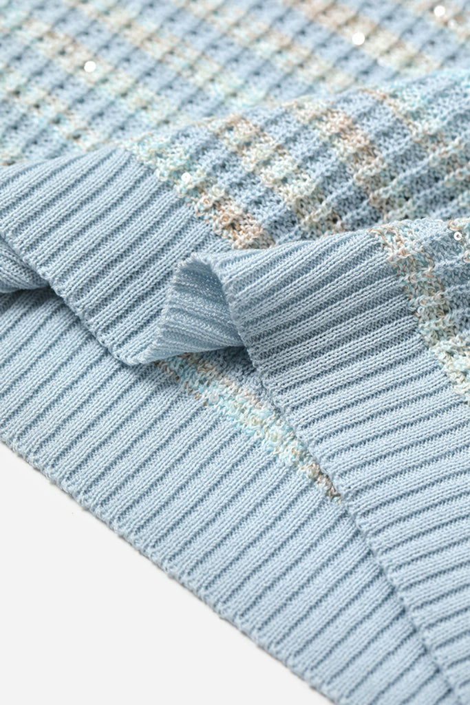 Japanese Cotton-Linen Sequin Short-Sleeve Crewneck Sweater  Fibflx