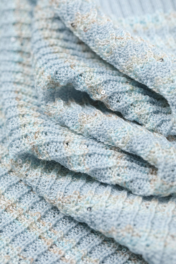 Japanese Cotton-Linen Sequin Short-Sleeve Crewneck Sweater  Fibflx